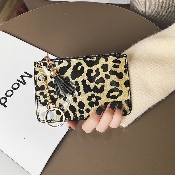 

new simple small wallet fashion leopard print sequin purse short card case tassel purse gold coin, Red;black