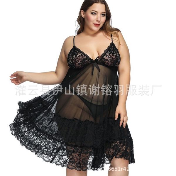 

2020 honeycomb underwear pajamas women's nightdress plus size home, Black;white
