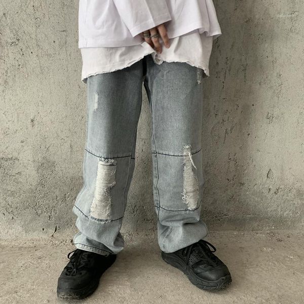 

ewq / 2020 spring new women's trousers hip hop loose concise letter printing wide leg jeans for men and women casual tide y153051, Blue