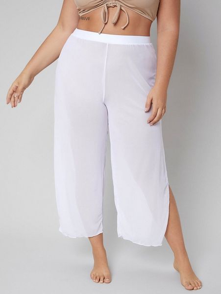 

plus solid cover up pants x9tm#, Black