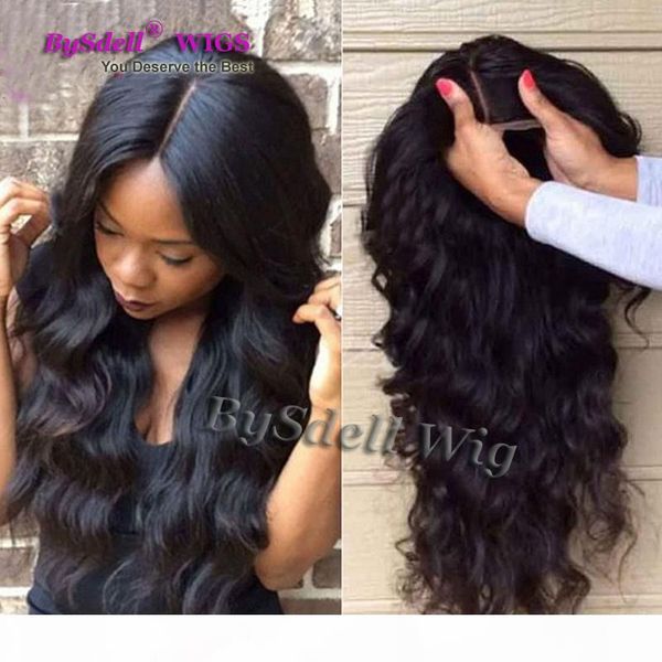 

new wholesale brazilian body wave wigs #1b black synthetic glueless full lace front wig with baby hair