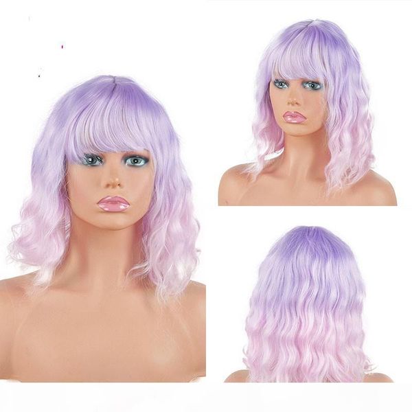 

miss wig short water wave synthetic wig 23 colors available wigs for women heat resistant fiber female daily false hair, Black