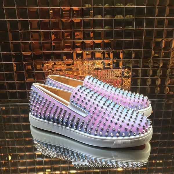 

fashion red soles shoe spiked loafer dress shoes red bottom sneaker luxury party wedding shoes genuine leather spikes lace-up wholesale, Black