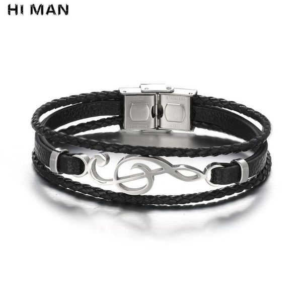 

simple fashion multi-layer woven leather bracelet men women music symbol cross life tree accessories charm jewelry wristband, Golden;silver
