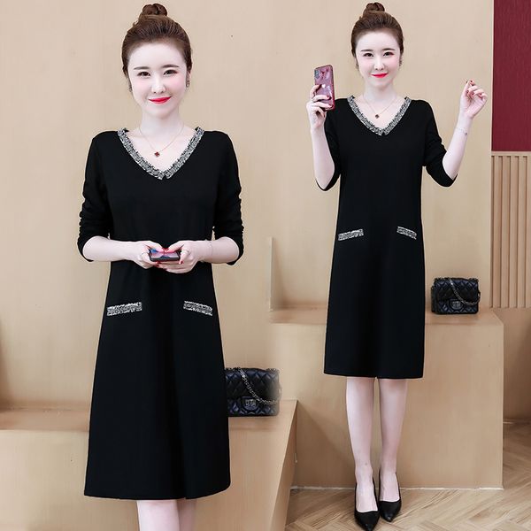 

womens plus size dressed fat with long v-sleeve cleavage female blouse use in casual clothes 8z0a, Black;gray