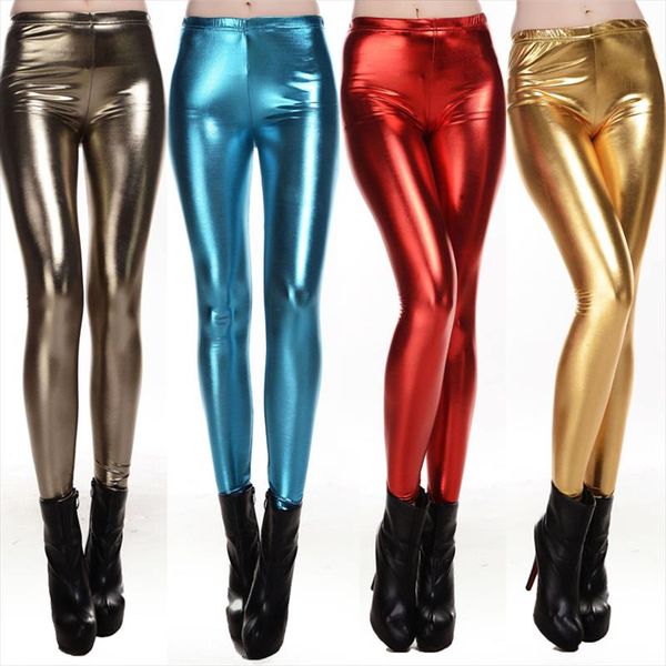 

2020 женщины wear одежда высокой талией твердая искусственной кожи pu цвета конфеты гетры фитнес женщина sexy цвет металла legging gl1601, Black