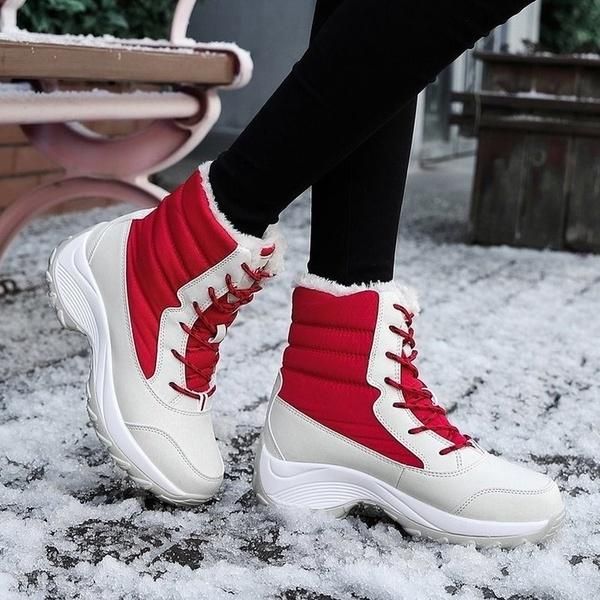 

winter waterproof women snow boots women shoes platform keep warm ankle winter booties thick fur heels shoes woman boots, Black