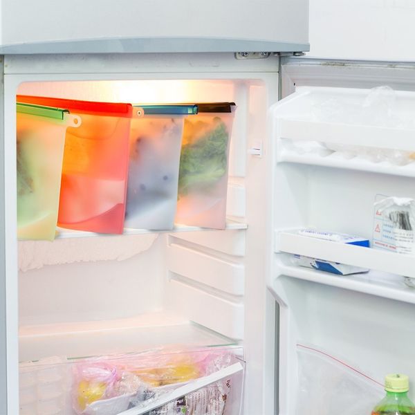 Refrigerador Reutilizável Sacos Frescos Cozinha Alimentos Selagem De Armazenamento Saco Home Comida Grau Silicone Fruta Meat Ziplock Organizador de Cozinha CCD3977