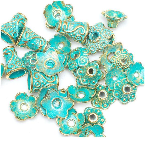 

mix size metal flower spacer beads cup for needlework antique silver zinc alloy charm for jewelry bracelet making 150 jllsru, Black