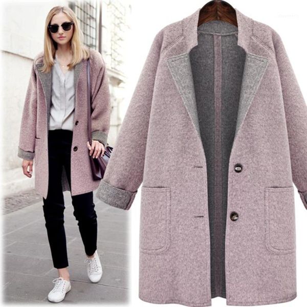 

women's wool & blends women's large size autumn and winter fat m loose thin woolen coat in the long section of coat1, Black