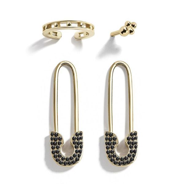

4pcs/set safety pin studs earrings for women gothic fashion white crystal cz earrings female korean jewelry ear cuff acc jlljxs, Silver