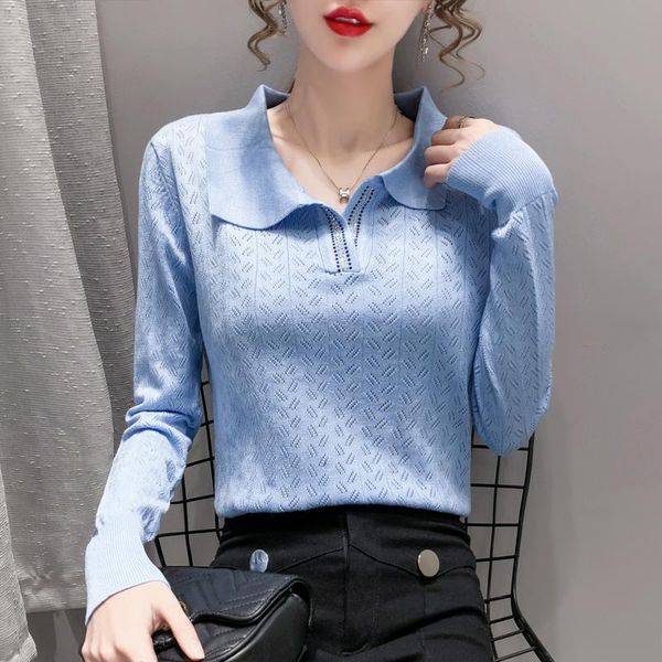 

casual women sweater turn-down collar knitted striped sweater long sleeve spring autumn office female 2020, White;black