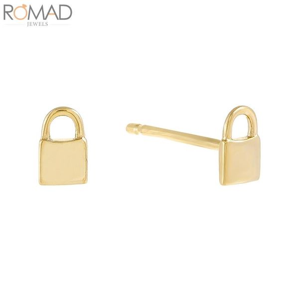 

hoop & huggie romad 925 sterling silver lock stud earrings for women gold aretes earring piercing cartilage earings luxury jewelry pendiente, Golden;silver