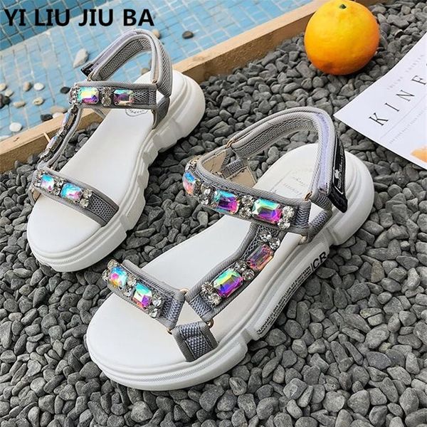 

new fashion rhinestone women sandals breathable comfortable non-slip ladies walking summer beach sandals shoes women **477 y200405, Black
