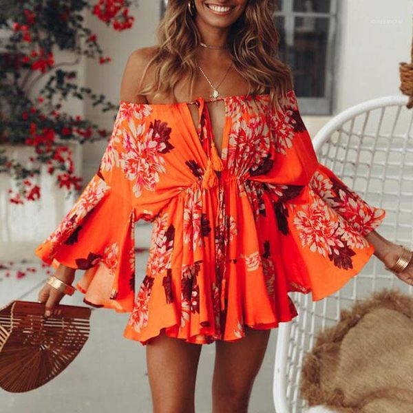 

bella philosophy 2020 summer holiday women playsuit bohemian ladies jumpsuit slash neck female beach off shoulder jumpsuits1, Black;white