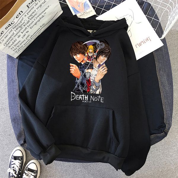 

yagami misa and lawliet death note anime hoodie men and women pullover fleece sweatshirts student fashion men h c0127, Black