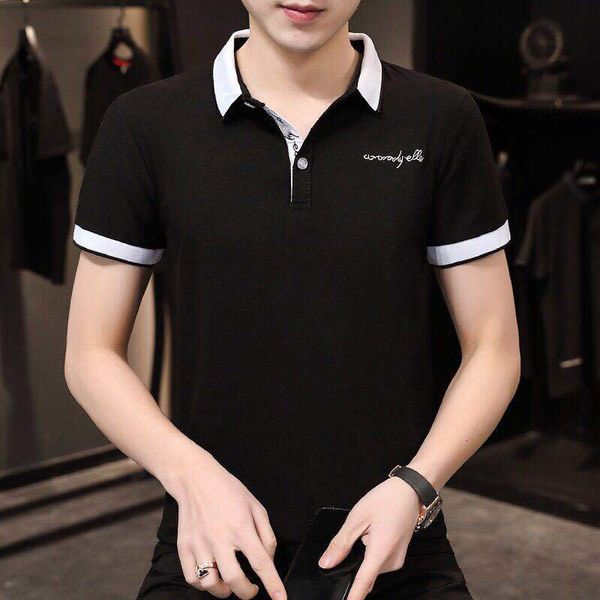 

poio 2020 spring and summer new lapel polo shirts youth personality fashion trend men's, White;black