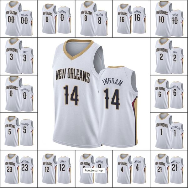 

2021-22 75th anniversary printed mens basketball new orleans zion williamson brandon ingram lonzo ball eric bledsoe pelican custom white, Black
