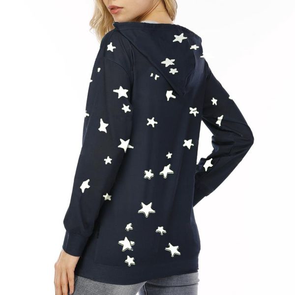 

penwom autumn and winter star print loose hooded women's casual sweater, Black