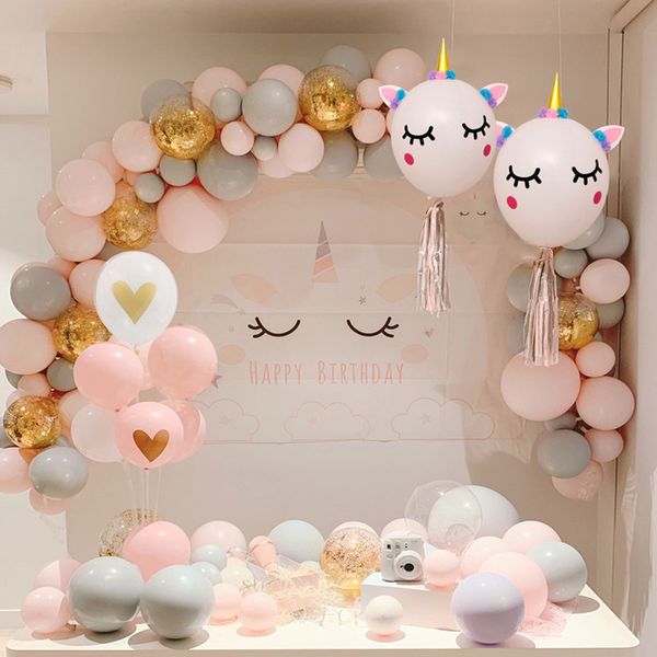 

73pcs/set unicorn balloon arch kit pastel grey pink balloon garland wedding decor kids birthday party valentine's day decor 1027