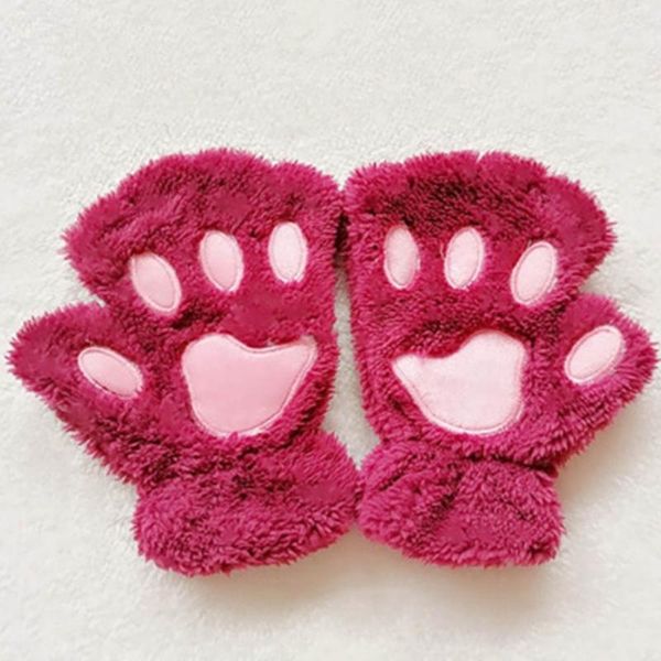 

1 pair winter women cute cat plush soft soft plush short fingersless blue bear cat costume gloves, Blue;gray