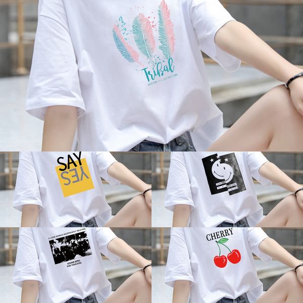 

2020 летний корейский негабаритной сверху новые модули студент хлопка с коротким рукавом пальто футболки топ t-рубашка женская рыхлый aavko, White