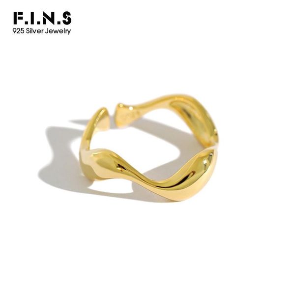 

f.i.n.s two-tone s925 sterling silver rings ins irregular wavy smooth female ring open silver 925 ring fine jewelry accessories, Golden;silver