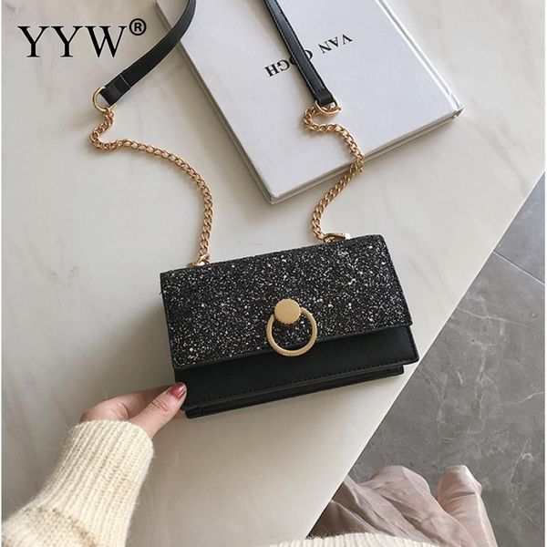 

pu leather sequin crossbody bag for women flap bolsa feminina gold chain fashion womens shoulder bag small shoulder messager