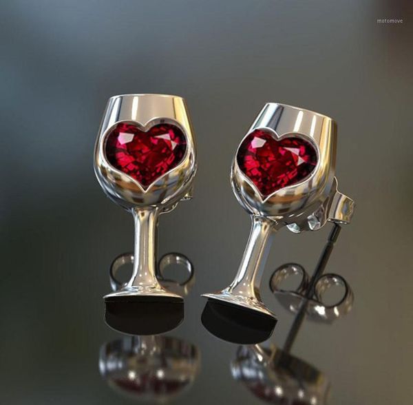 

stud wawfrok women's fashion earrings stainless steel wine glass style set heart red stone silver for women1, Golden;silver