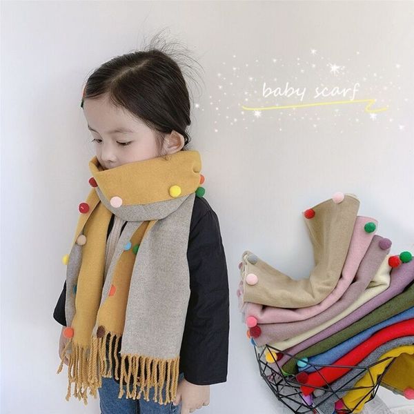 

winter warm double side imitation cashmere color beans boys and girls fashion versatile bib children's scarf, Red;brown