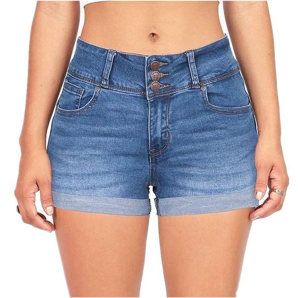 

new style 5-color 6 yards waist hugging cowboy stretch color cloth shorts pants women's s ---- xxxl, Blue