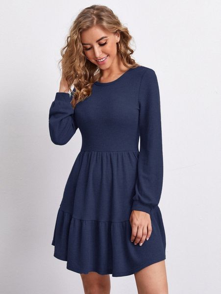 

flounce hem solid dress h8fv#, Black;gray