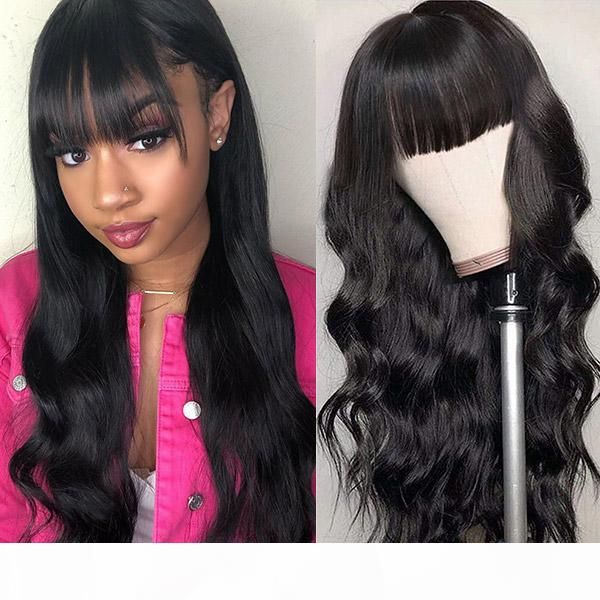 

brazilian loose deep straight human hair wigs with bangs peruvian curly none lace wigs indian hair malaysian body wave, Black;brown