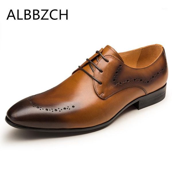 

new pointed toe lace up genuine leather derby men shoes fashion carving men's wedding dress shoes office work1, Black