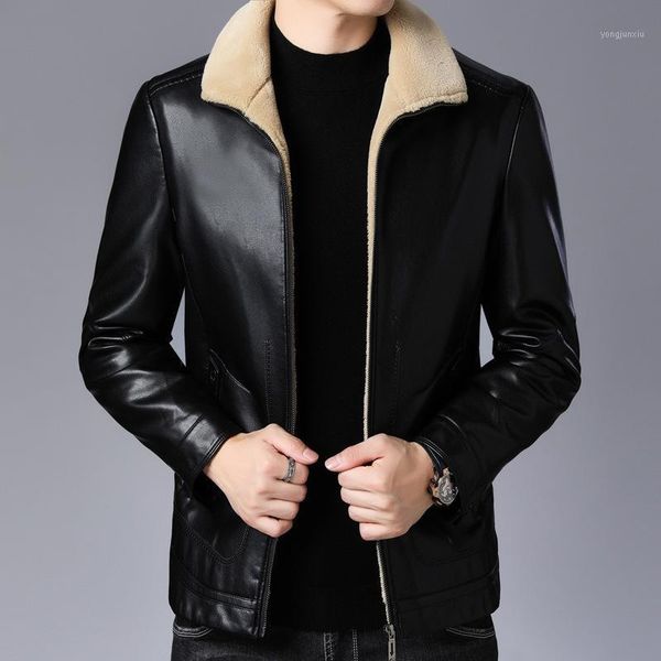 

new men's casual long sleeve leather coat in winter yxt-bl-8181, Black
