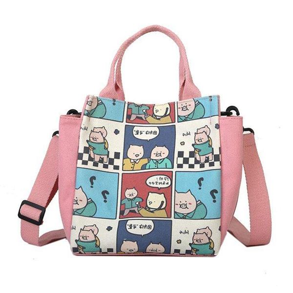 

2020 fashion durable women student mini pig printing cotton single shoulder bag shopping tote plaid female canvas shopping bags
