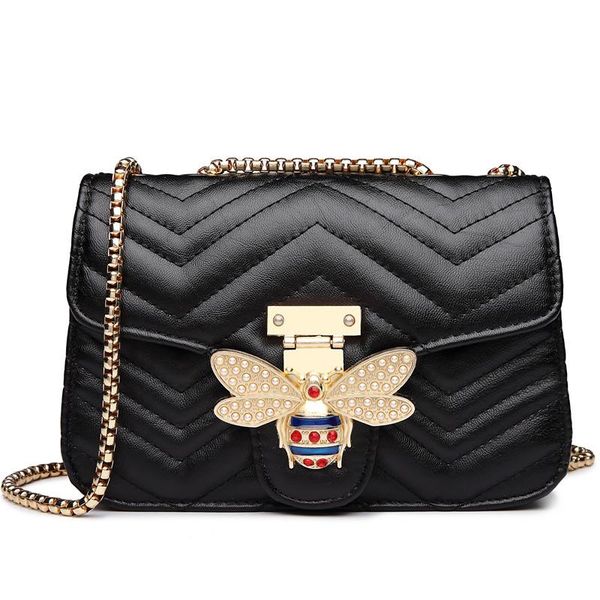 

2020 luxury designer famous brands handbag chain rhinestones bee shoulder bags women bags pleated ladies leather hand bag 214