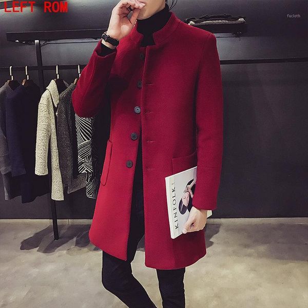 

men's wool coats & jackets winter cashmere jacket man long section single breasted overcoat turn-down collar casual woolen coat1, Black