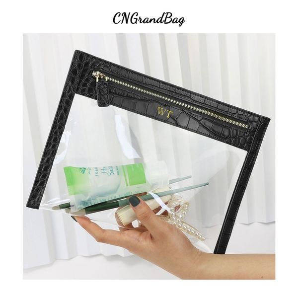 

personalized leather women travel makeup bags clear tpu travel wash bag small pvc pouch clutch bag 220310