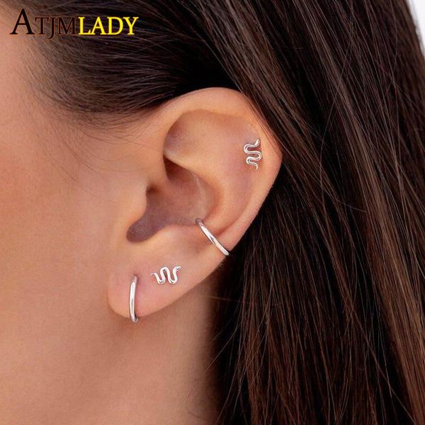 

stud 925 sterling silver minimalist animal snake earrings for women fashion jewelry multi piercing cute lovely small, Golden;silver