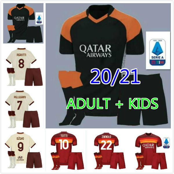 

new kids 20 21 roma home soccer jersey 2020 2021 as pastore dzeko zaniolo el shaarawy rome football shirts, Black