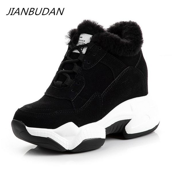 

jianbudan women's winter warm casual shoes plush fur sneakers outdoor fashion plush cotton shoes winter high sneakers 34-39 y200424, Black