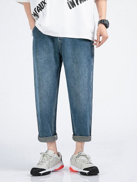 

men washed slant pocket jeans p1mi#, Blue