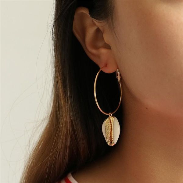 

bohemian gold color conch cowrie shell drop earrings for women beach circle earring jewelry accessories, Silver