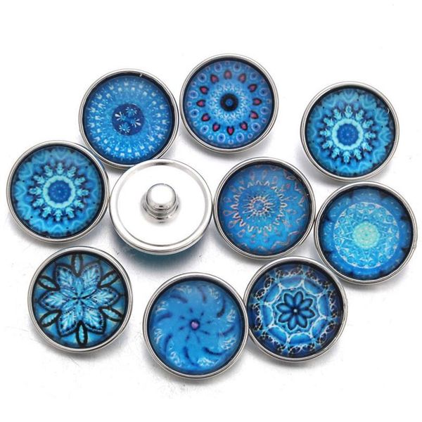 

10pcs/lot new glass snap button random blue series theme fit 18mm diy snap bracelet jewel jllldm