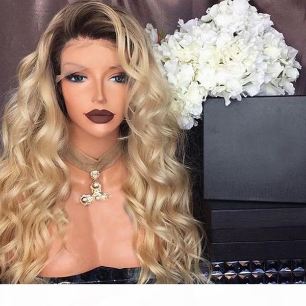 

synthetic lace front wigs ombre blond long curly wavy hair with natural hairline lace front women wig part heat resistant, Black