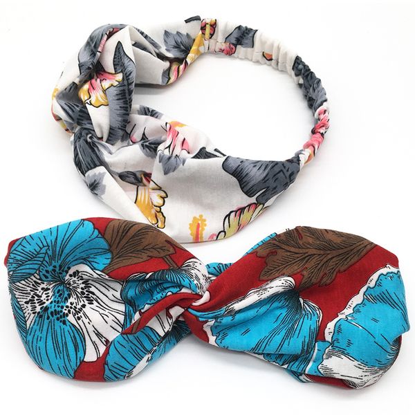 Famoso sontuoso tessuto di seta ect Croce Fascia per capelli Donna Ragazza Fasce elastiche per capelli Sciarpa RetroTurban Headwraps Regali Fiori Colibrì Orchidea