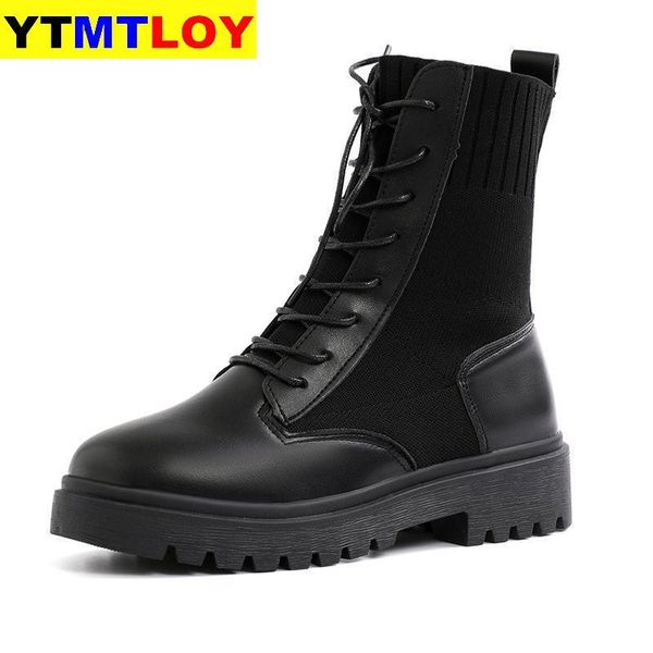 

ankle boots for women autumn motorcycle boots thick heel platfoankle brm shoes woman slip on round toe fashion, Black