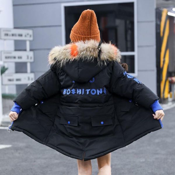 

2020 winter children warm clothes -30 degrees girls cotton-padded outerwear & coats fashion multicolour fur collar jacket 3-16 y1, Blue;gray