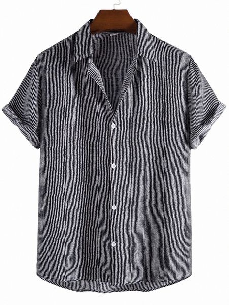 

romwe guys striped curved hem shirt i5cp#, White;black